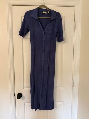 Cyrus Ribbed Button-Front Maxi Dress - Blue